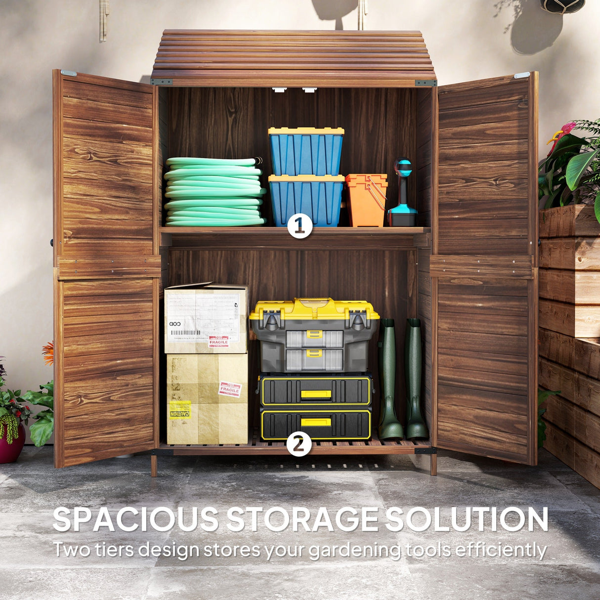 Two-Tier Wooden Garden Shed 59 x 103.5 cm - Brown