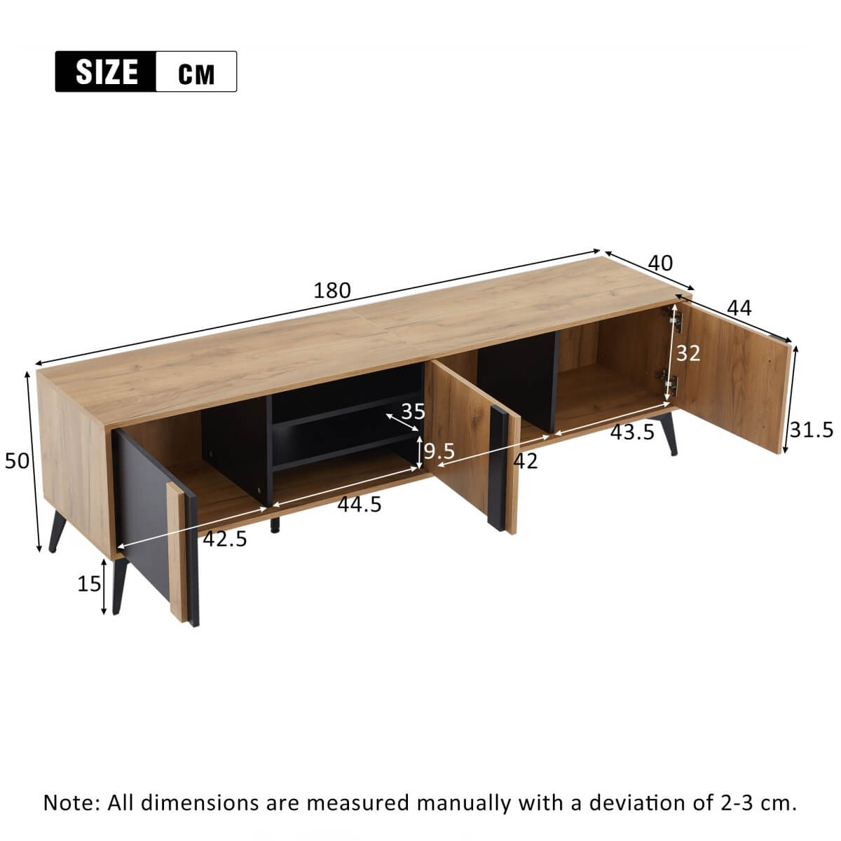 TV Unit for TVs up to 80 Inches - Industrial TV Stand with 3 Storage Cabinets, 3 Open Shelves and Steel Frame, Brown and Black