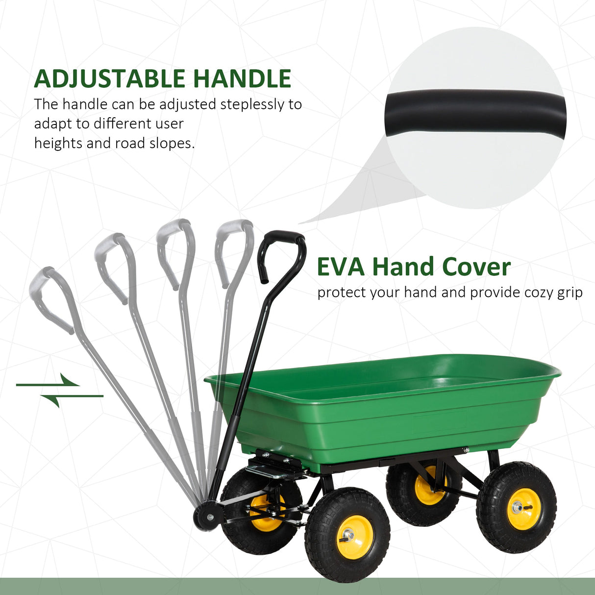 Garden Cart, 75L Tipping Dump Trolley 200kg Capacity - Green