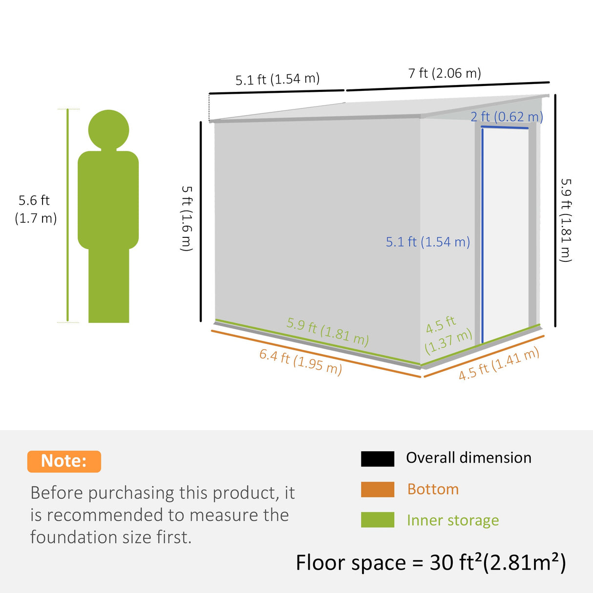 Galvanised Metal Shed, 7 x 5ft with Sliding Door - Dark Grey