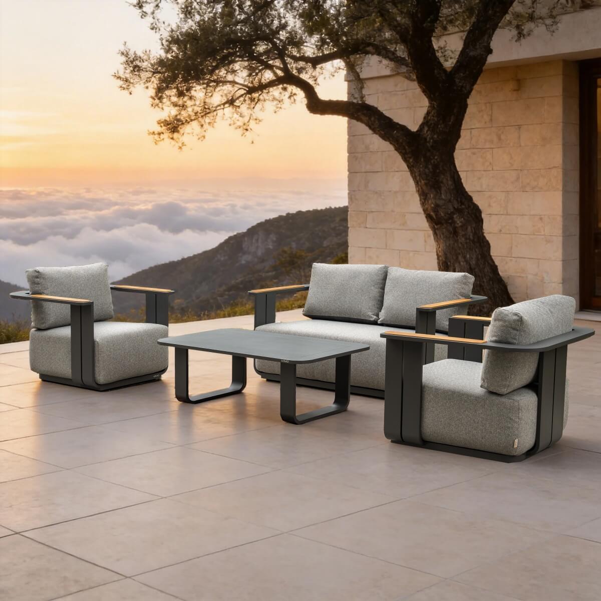 VAREL 4-Piece Sofa Set with TALARA Coffee Table (2 Armchairs + 2-Seater)