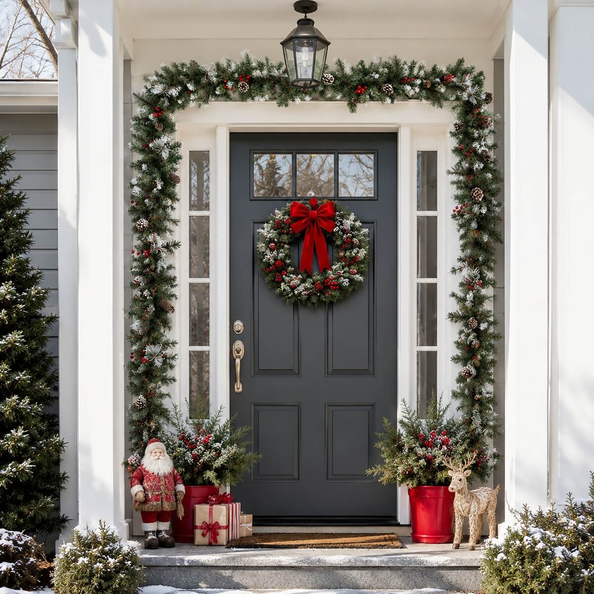 Realistic PVC Christmas Garland - Lush Foliage with Pine Cones, Red Berries & Pre-Lit LED Lights