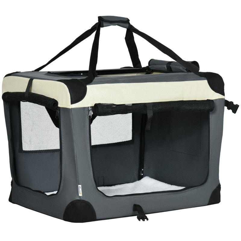 Pet Carrier 70cm Foldable, with Cushion, for Small Dogs and Cats - Grey