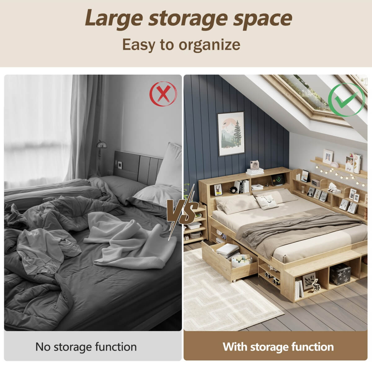 4ft6 Double Children’s Bed – Wooden Bed Frame with Drawers, Bookcase and Storage Cupboard