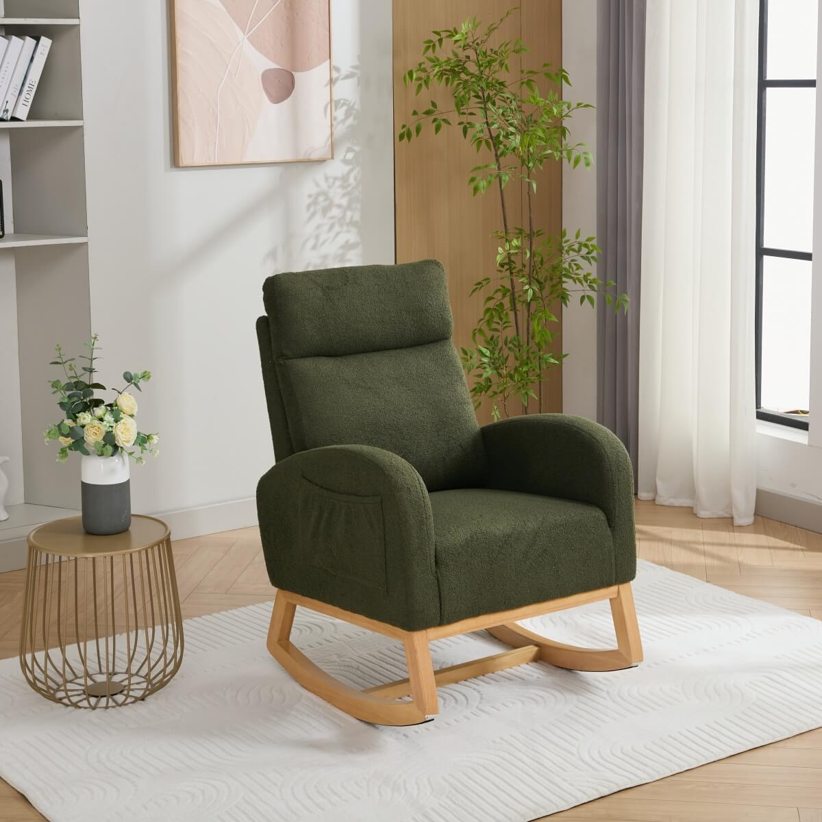 Teddy Fabric Rocking Chair – Soft Upholstered Seat, Green
