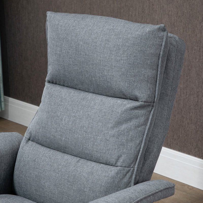 Swivel Recliner Chair and Footstool with Massage, Timer, Steel Base, Upholstered Grey