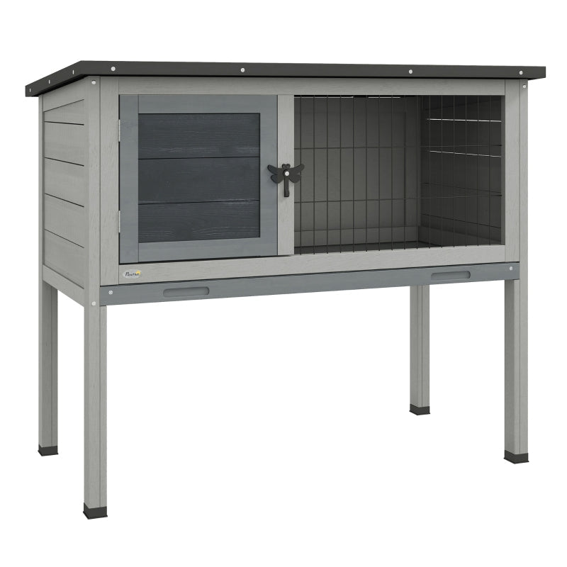 Wooden Guinea Pig Hutch, Small Animal Cage with Slide-out Tray and Openable Roof, Grey