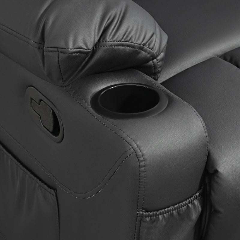 Manual Reclining Chair, Swivel Armchair with Footrest and Cup Holders, Black Faux Leather