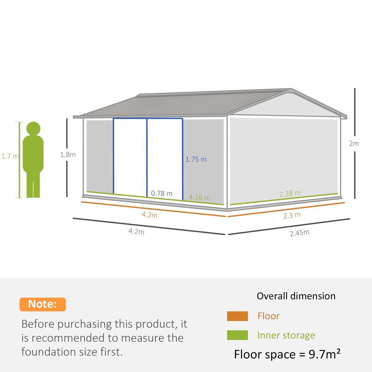 Outdoor Garden Metal Storage Shed 14 x 8ft with Lockable Door, Grey