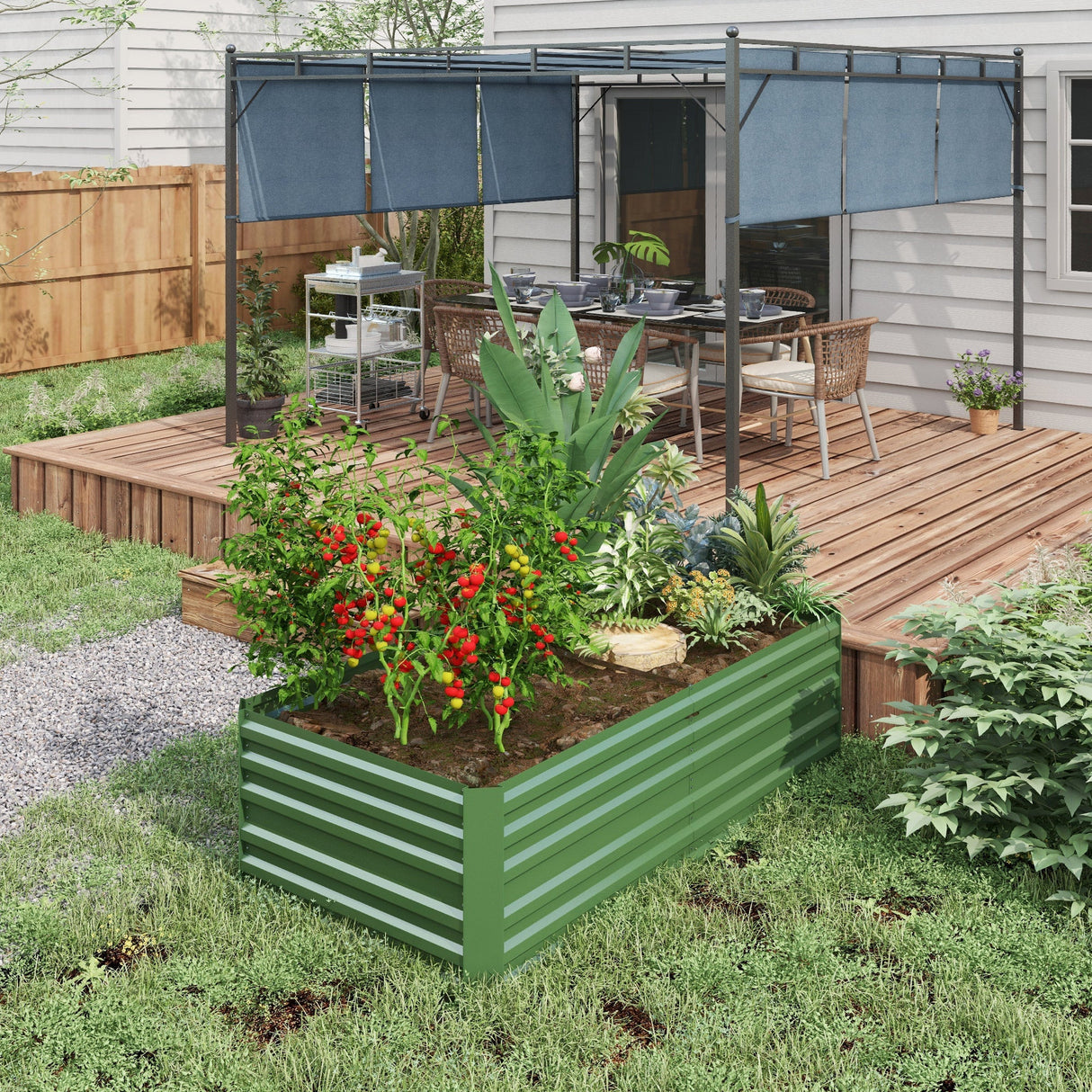 Raised Beds for Garden, 180 x 90 x 59 cm, Galvanised Steel Green