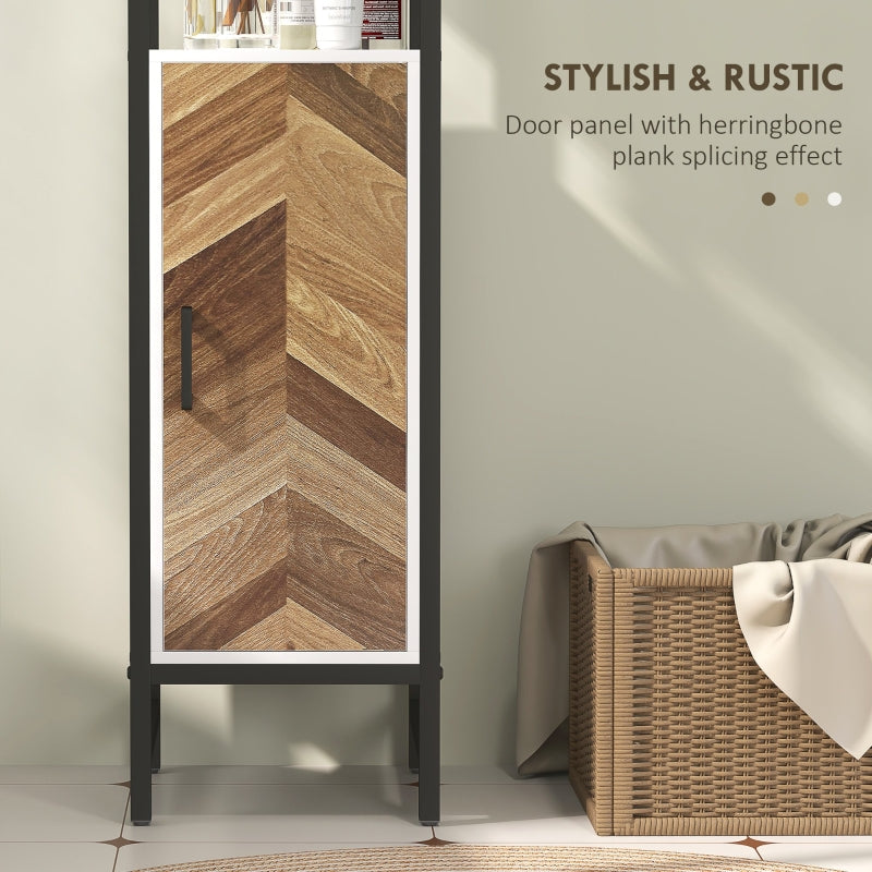 Tall Bathroom Cabinet, 3-Shelf Slim Storage Adjustable, White/Walnut