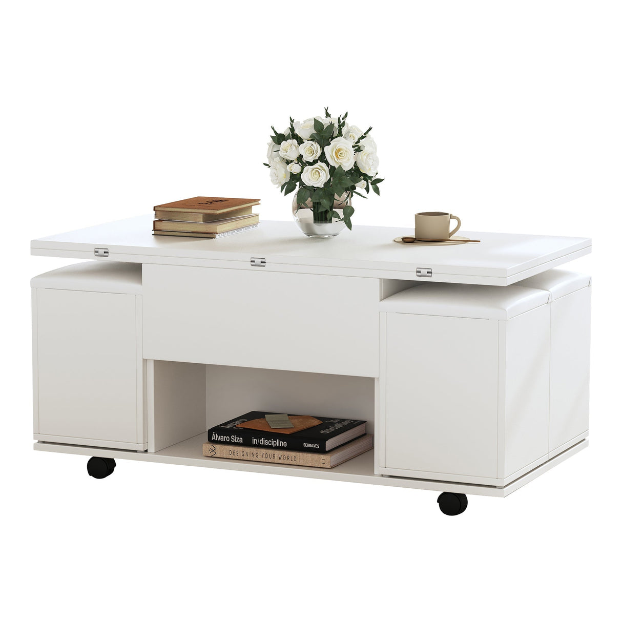 Lift Up Coffee Table with Storage, White