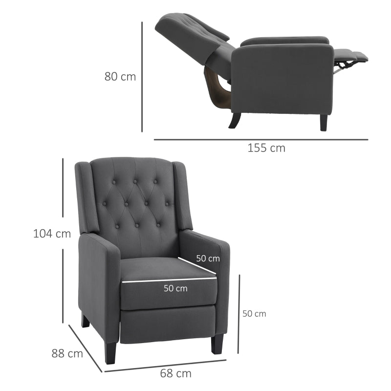Wingback Recliner Chair, Button Tufted with Leg Rest, Deep Grey Microfibre Cloth
