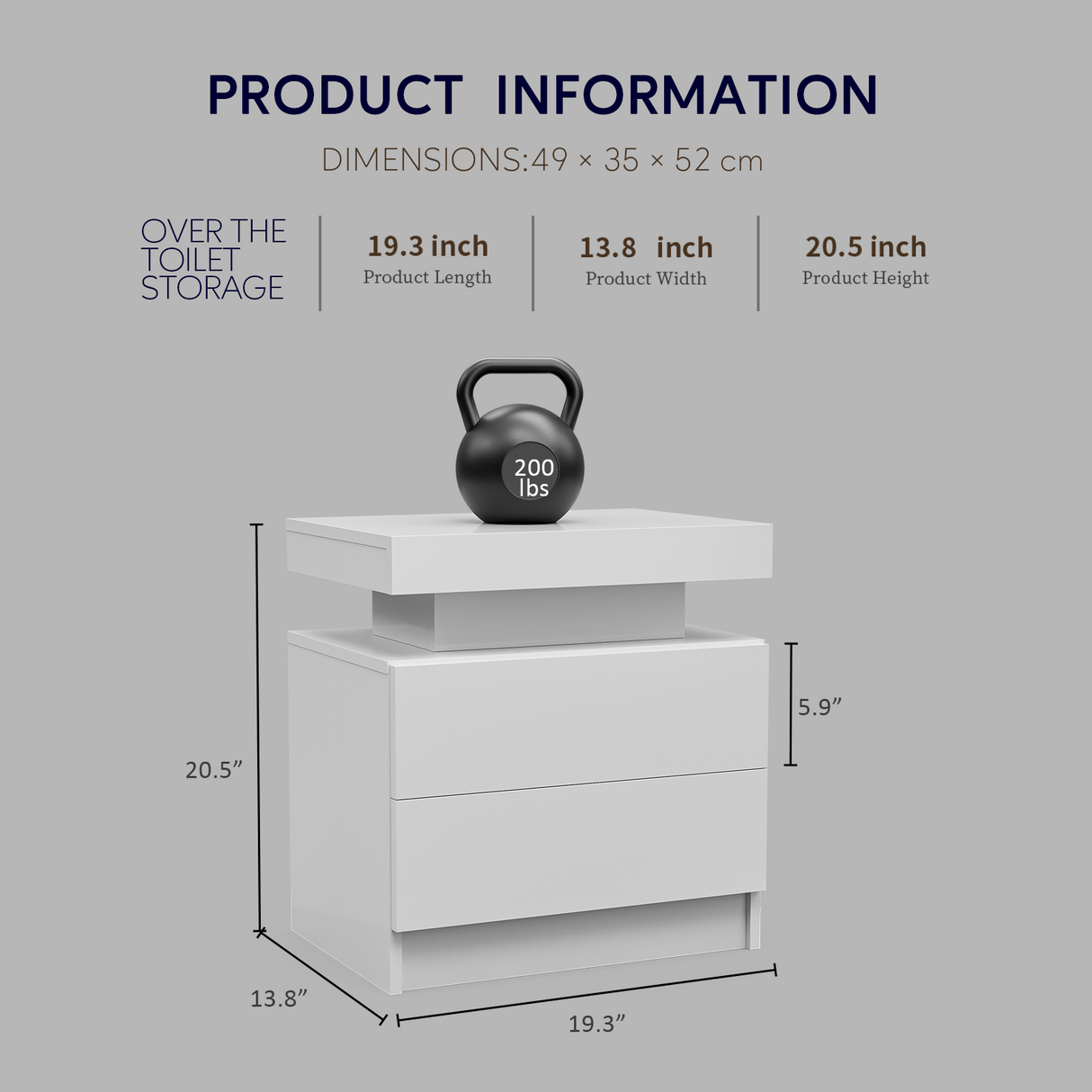 Nightstand LED Bedside Table Cabinet Lights Modern End Side with 2 Drawers for Bedroom (White)