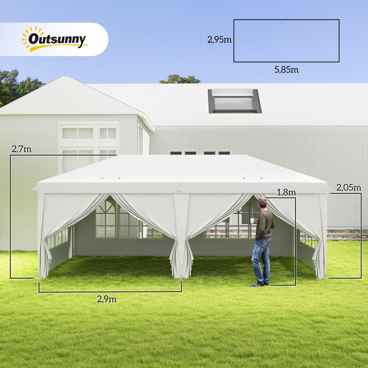 Garden Pop Up Gazebo, 3x6m Wedding Party Tent Marquee with Sidewalls, Windows, Carry Bag, White