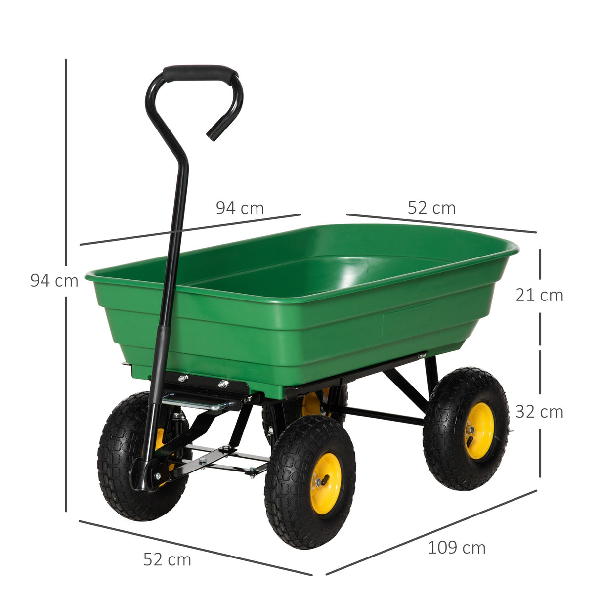 Garden Cart, 75L Tipping Dump Trolley 200kg Capacity - Green