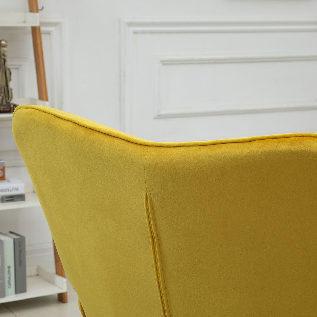 Modern Accent Chair, Tufted Wingback Armchair with Wood Legs, Yellow Velvet