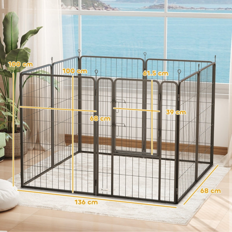Eight-Panel Dog Playpen with Door, Large, 100cm Tall, Black
