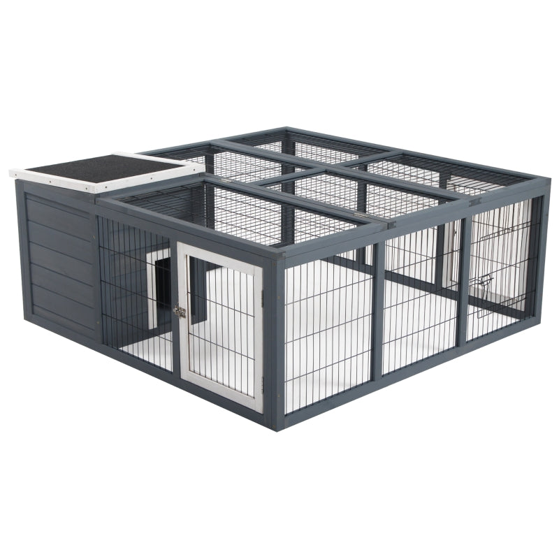 Rabbit Hutch Outdoor, Guinea Pig House, Bunny Run Cage, Grey