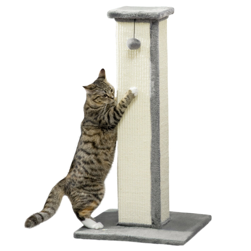 81cm Cat Scratcher, Vertical Full with Sisal Rope & Hanging Ball, Grey