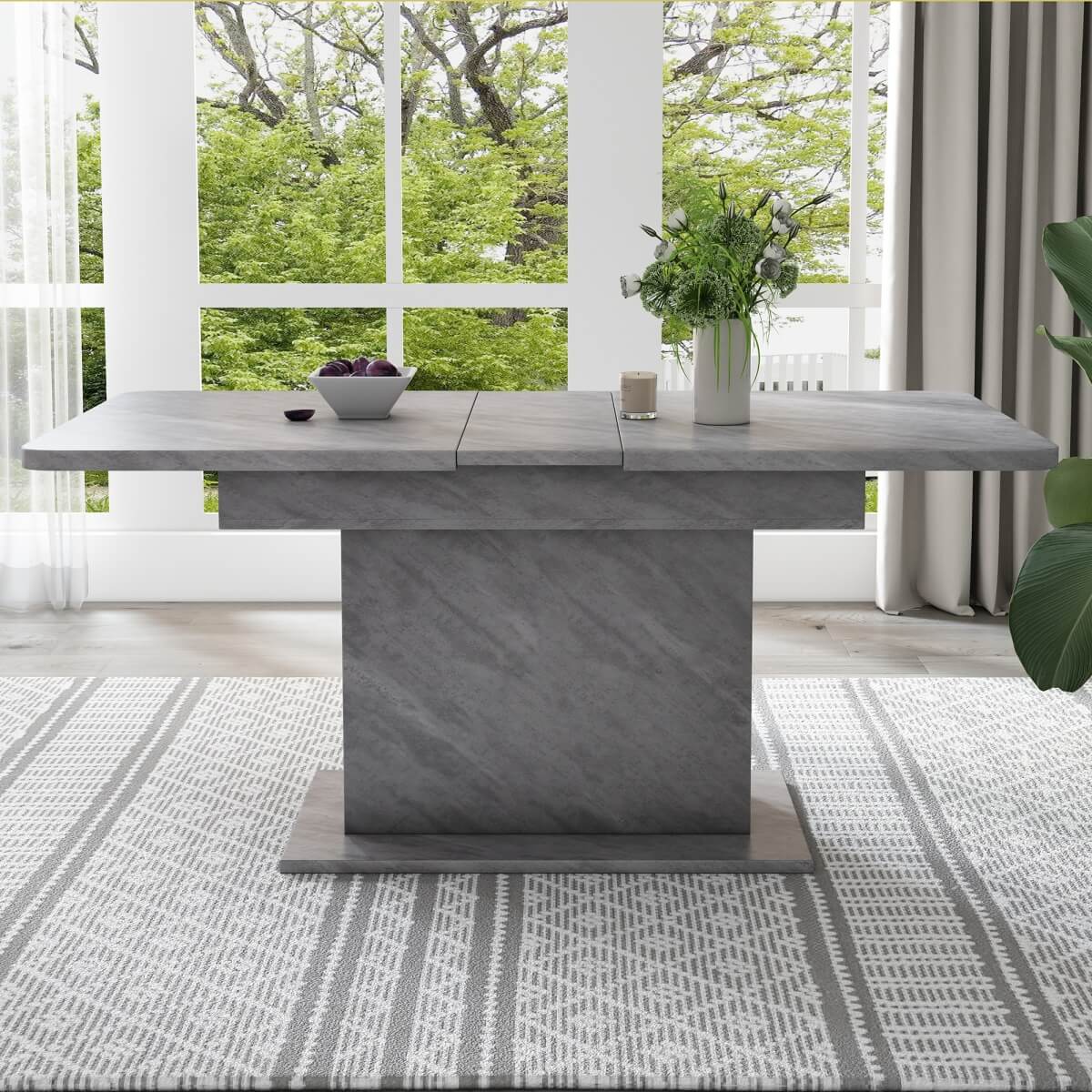 Extendable Dining Table with Storage - Space-Saving Rectangular Table with Metal Frame, Modern Multi-Functional Design, Grey