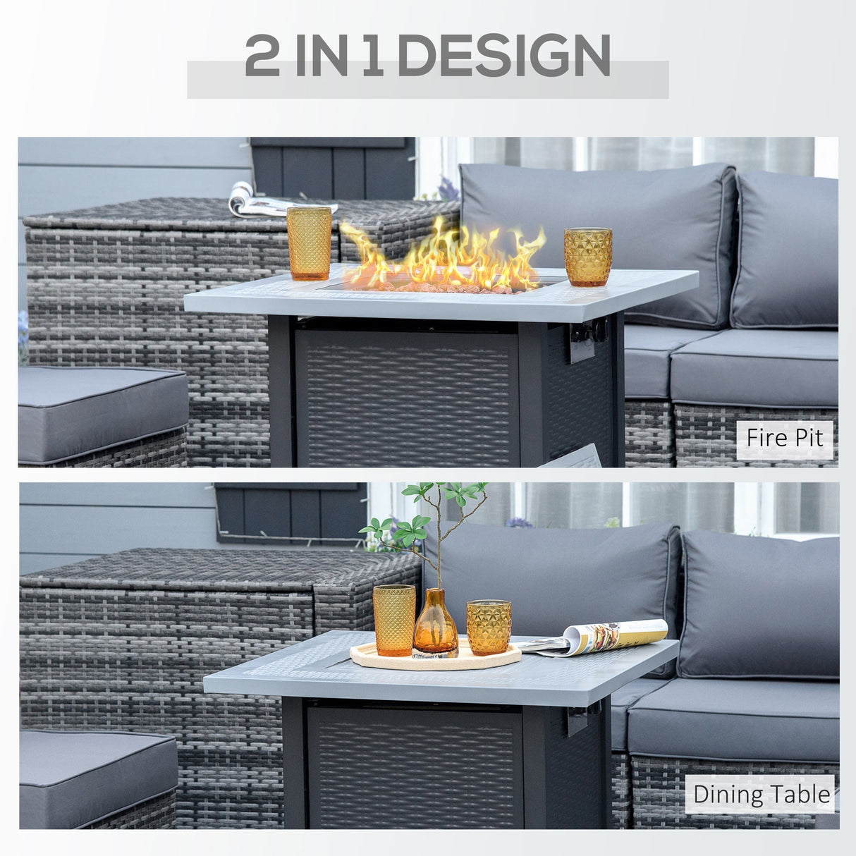 Gas Firepit Table, 71 x 71cm 40000 BTU - Black/Grey