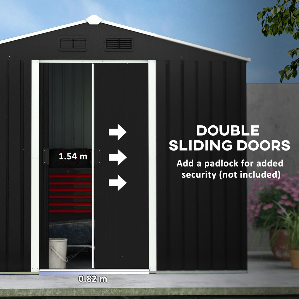 Metal Garden Shed, 7.7 x 5.7ft, Galvanised Outdoor Tool Storage with Ventilation and Sliding Doors, Grey