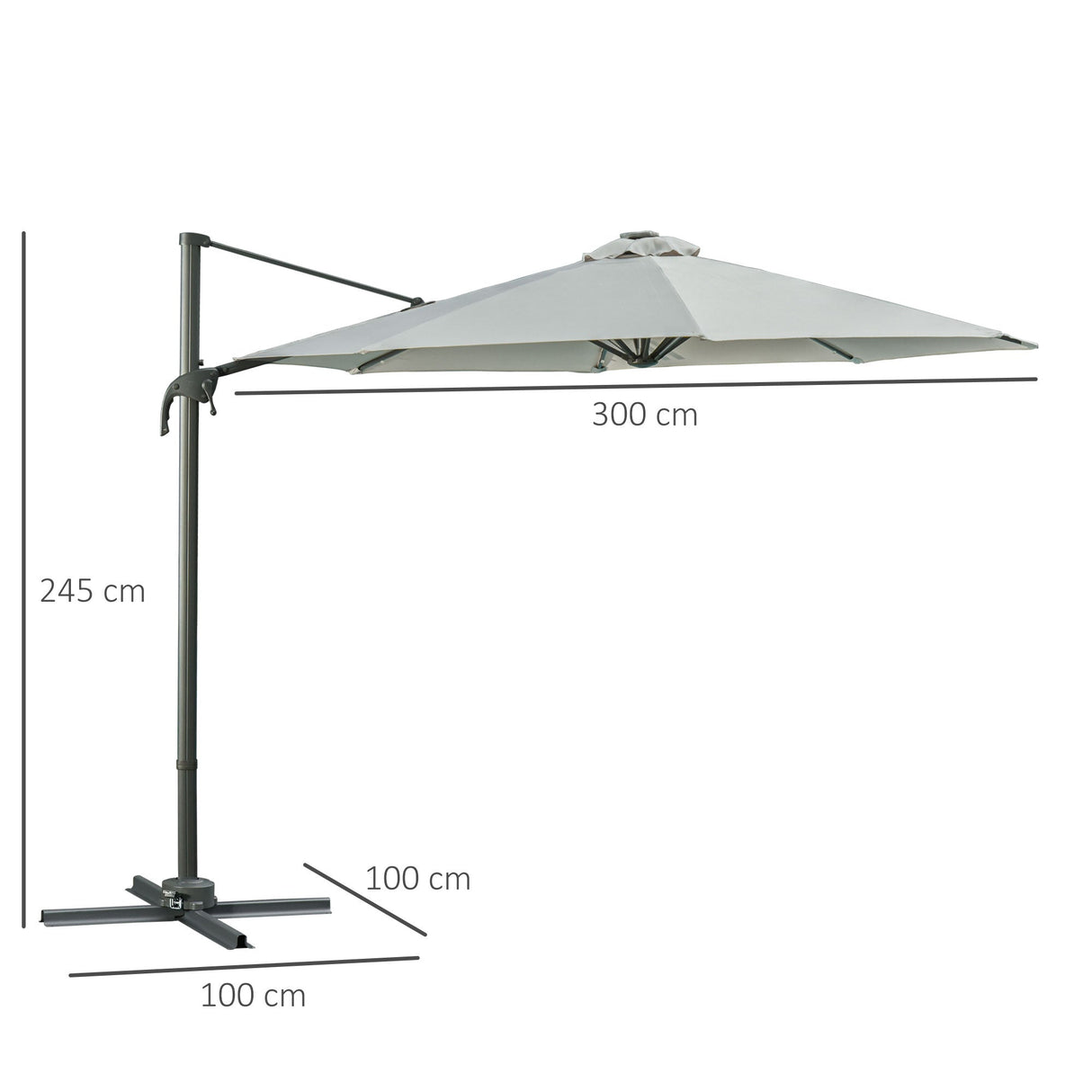 LED Cantilever Parasol, 3m with Solar Lights, Grey