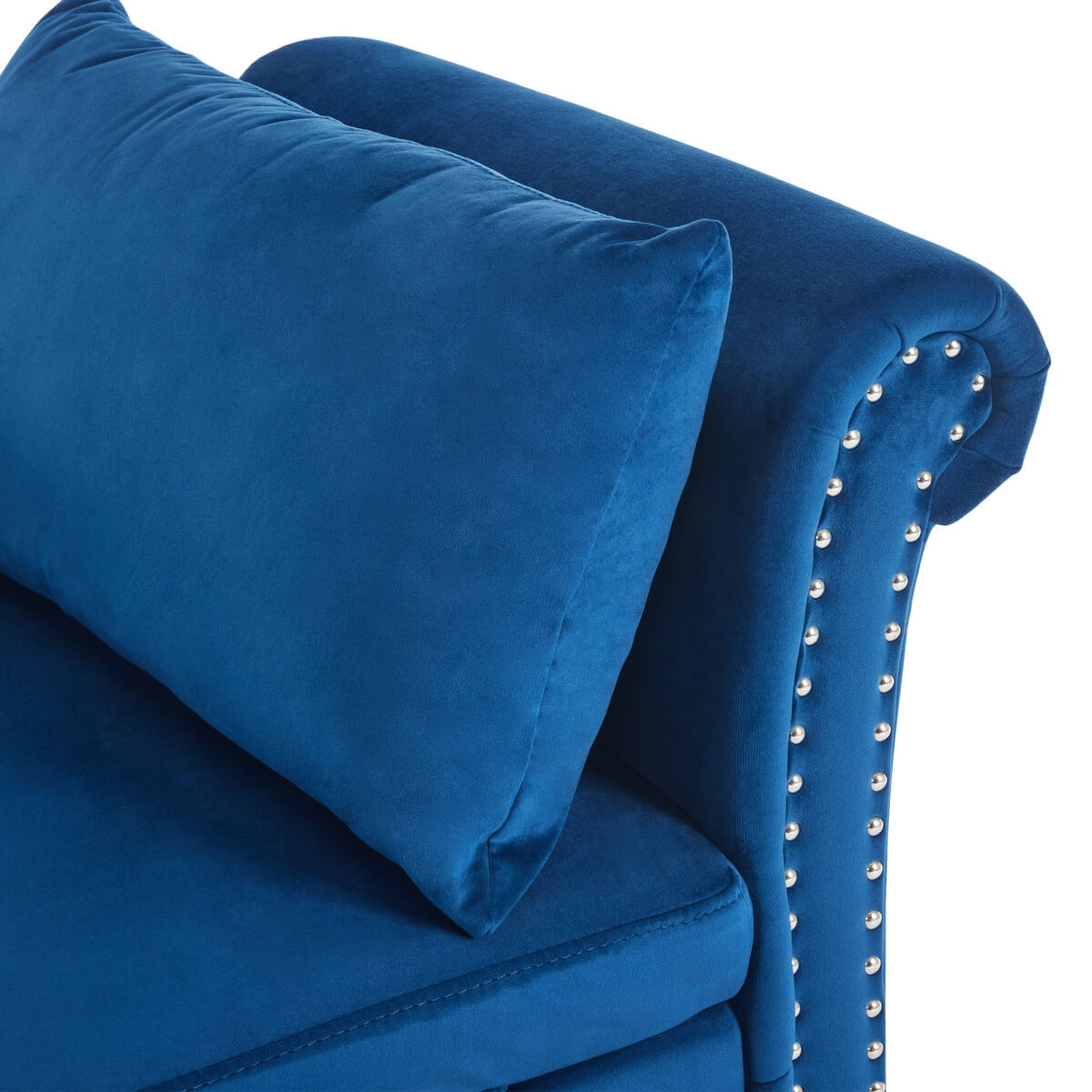 Velvet Chaise Lounge with Storage - Tufted Upholstered Sofa, Right Armrest, Blue