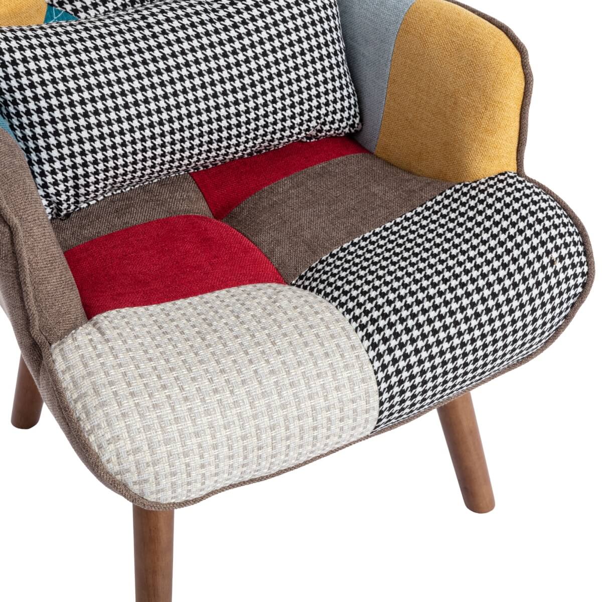 Lounge Chair with Footrest - Upholstered Armchair with Cushion, Multi Colour