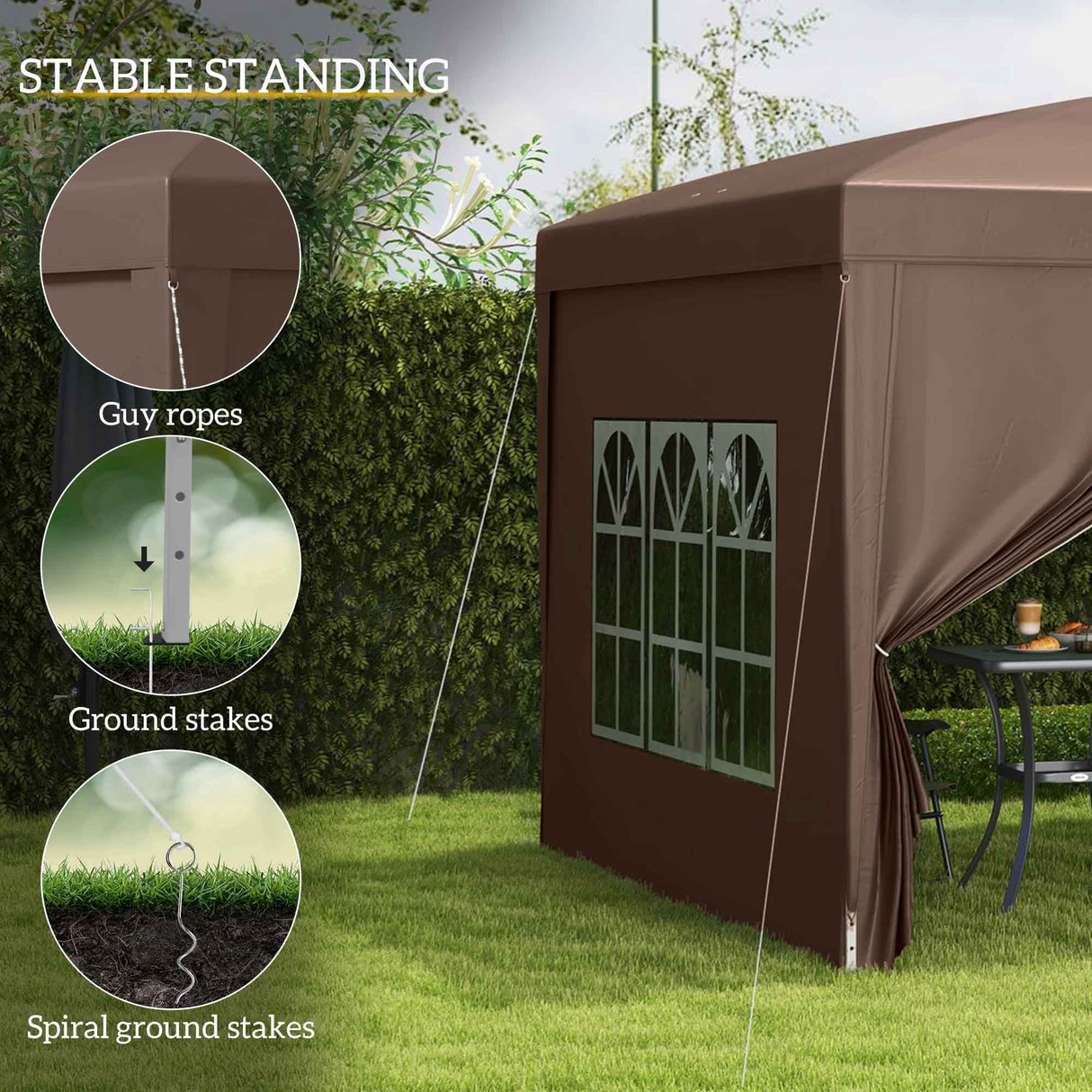 Pop Up Gazebo with Carry Bag and Windows, 3 x 3m, Coffee