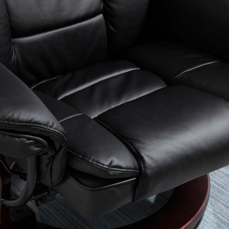 Recliner Chair with Footstool, 130kg Capacity, 135?? Reclining Swivel, PU Leather, Black
