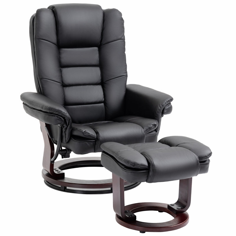 Recliner Chair with Footstool, 130kg Capacity, 135?? Reclining Swivel, PU Leather, Black