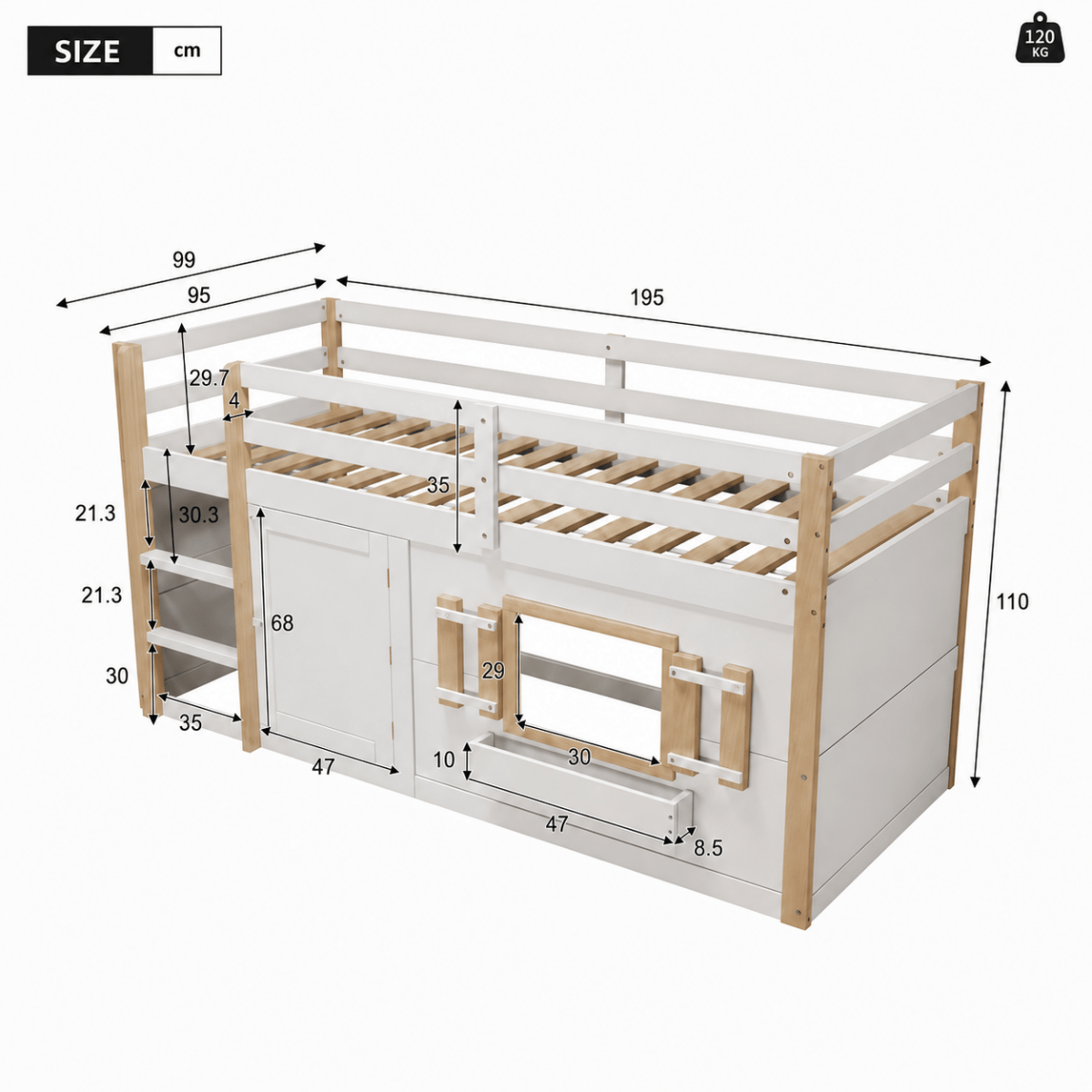3ft Single Kids Loft Bed with Ladder - Multifunctional Wooden Bed Frame with Under-Bed Play Area, White