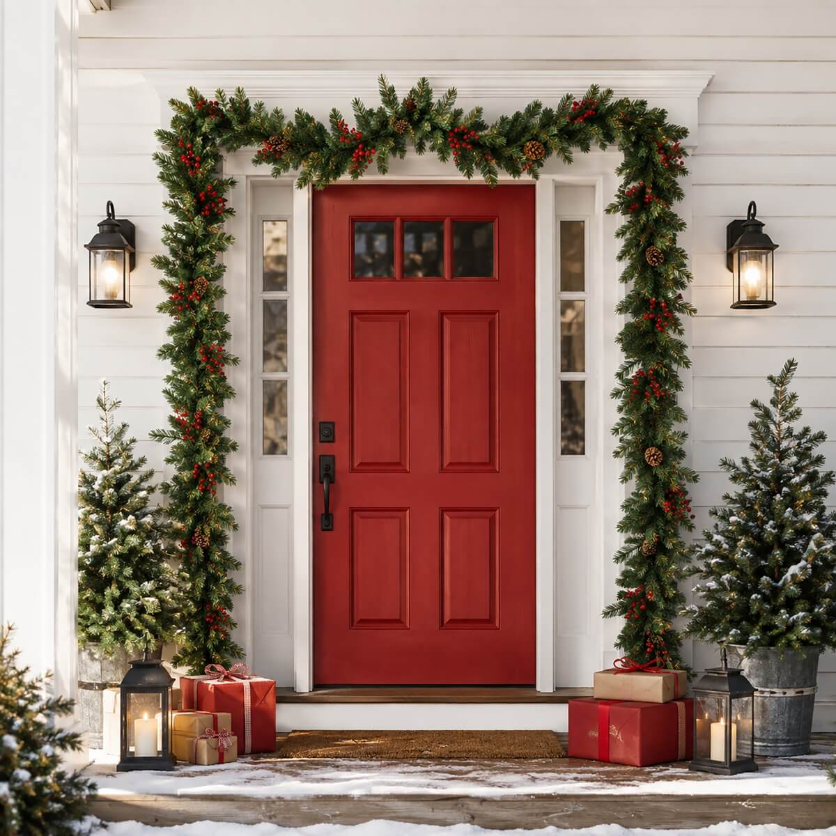 PVC Christmas Garland - Pine Cones & Red Berries with Pre-Lit LED Lights