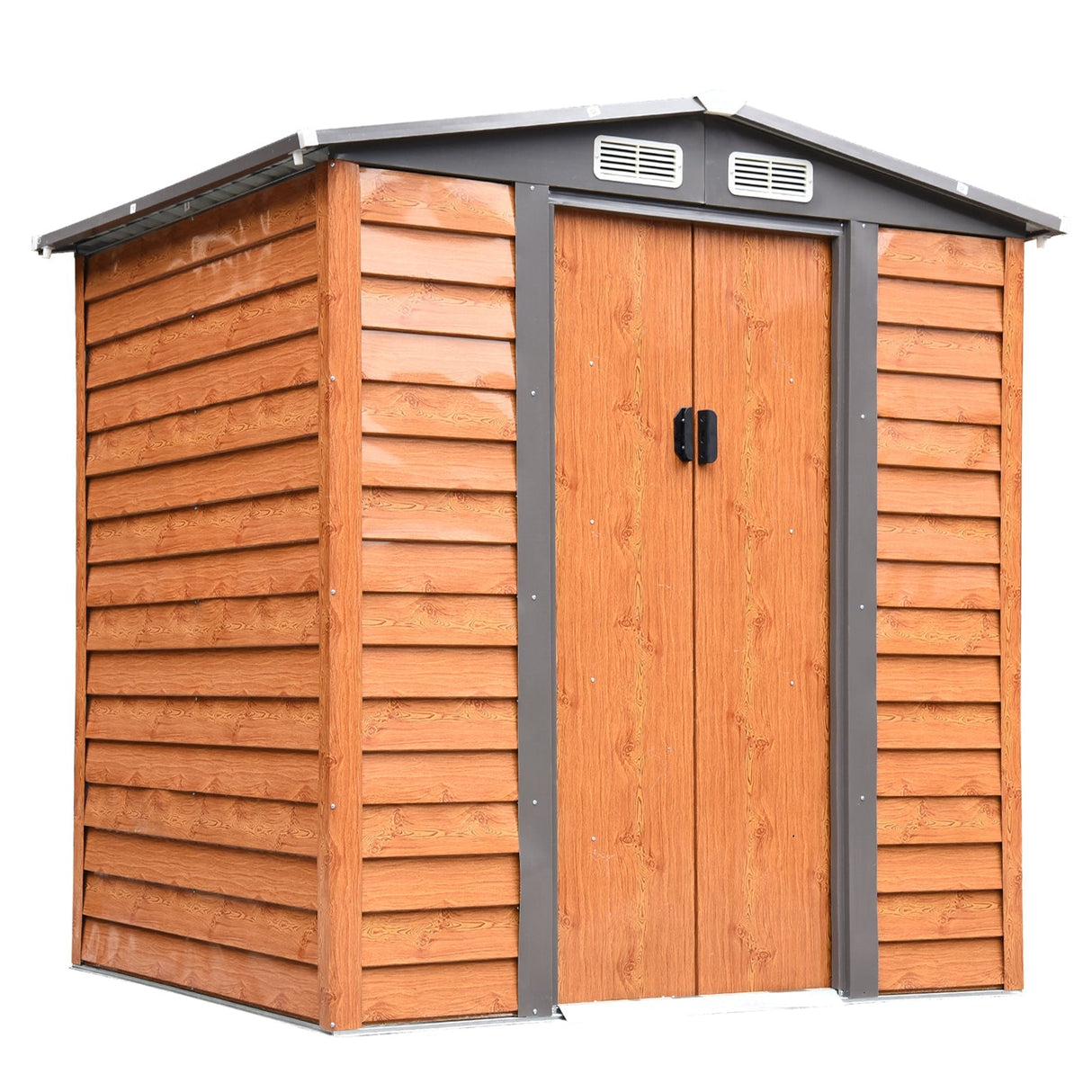 Metal Garden Shed with Ventilations, Sliding Door, Sloped Roof, Brown