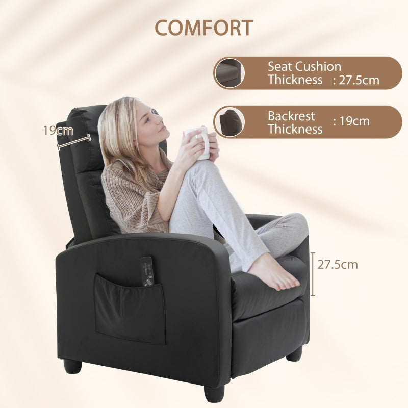Recliner Armchair, Massage Push Back with Adjustable Leg Rest, Faux Leather Black