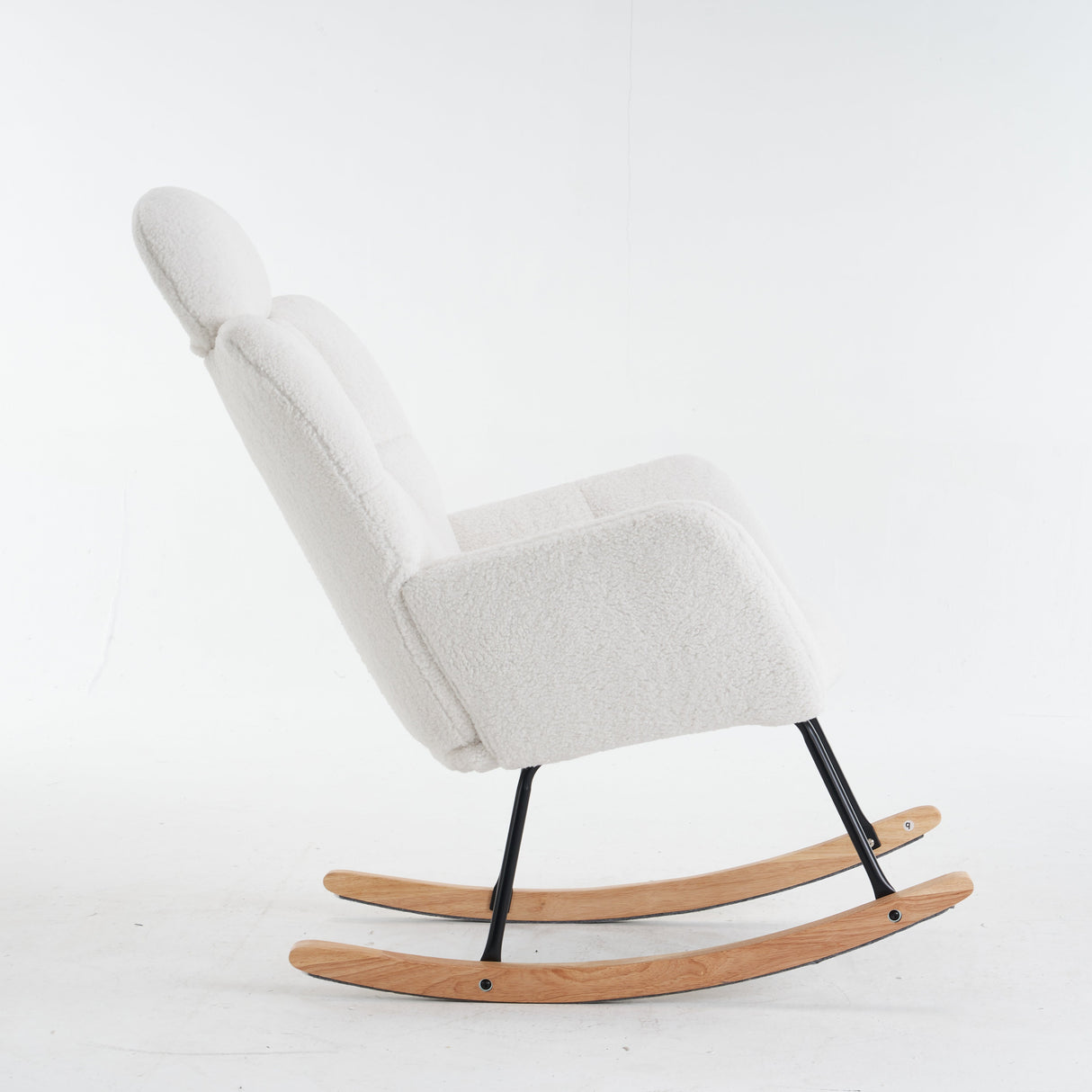 Soft Teddy Rocking Chair with Padded Seat, Tufted Upholstered - Ivory White