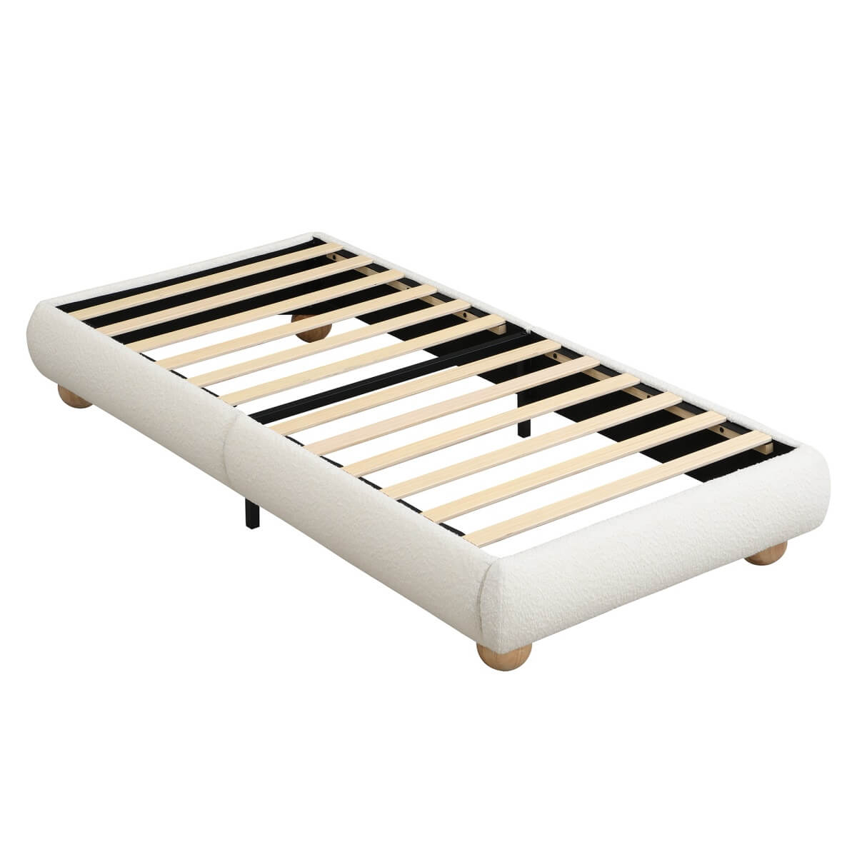 3ft Single Upholstered Bed Frame – Beige Boucle Bed with Sturdy Slats, 90×190cm