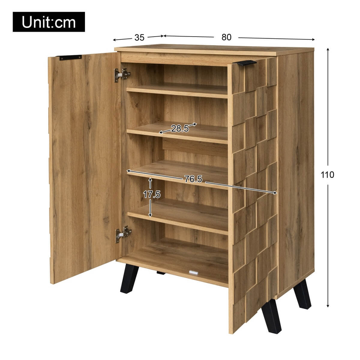 Modern Shoe Cabinet - 5 Compartment Storage with Adjustable Shelves, Wood Grain Finish
