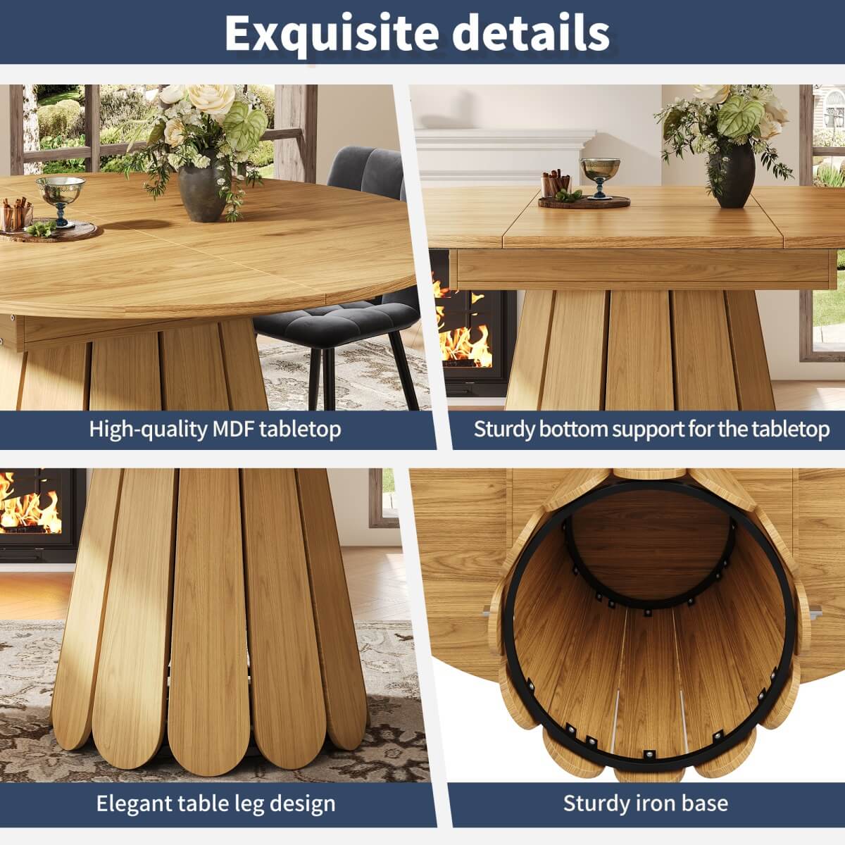 Extendable Dining Table – Round to Oval, Seats 6, 118–158cm, Natural Wood