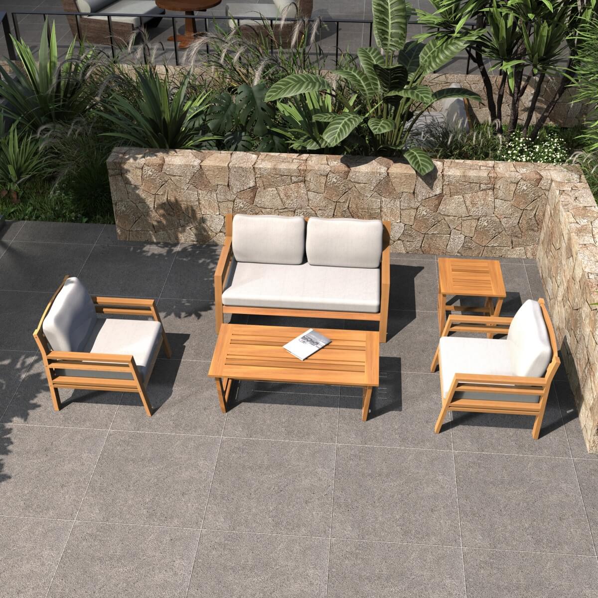 4-Seater Solid Wood Outdoor Sofa Set - Garden Lounge with Coffee Table and Side Table