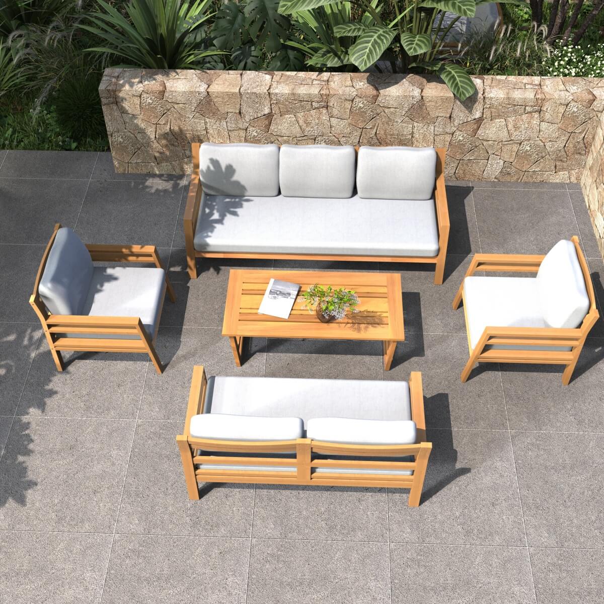 7-Seater Acacia Wood Outdoor Sofa Set – Solid Wood Garden Lounge