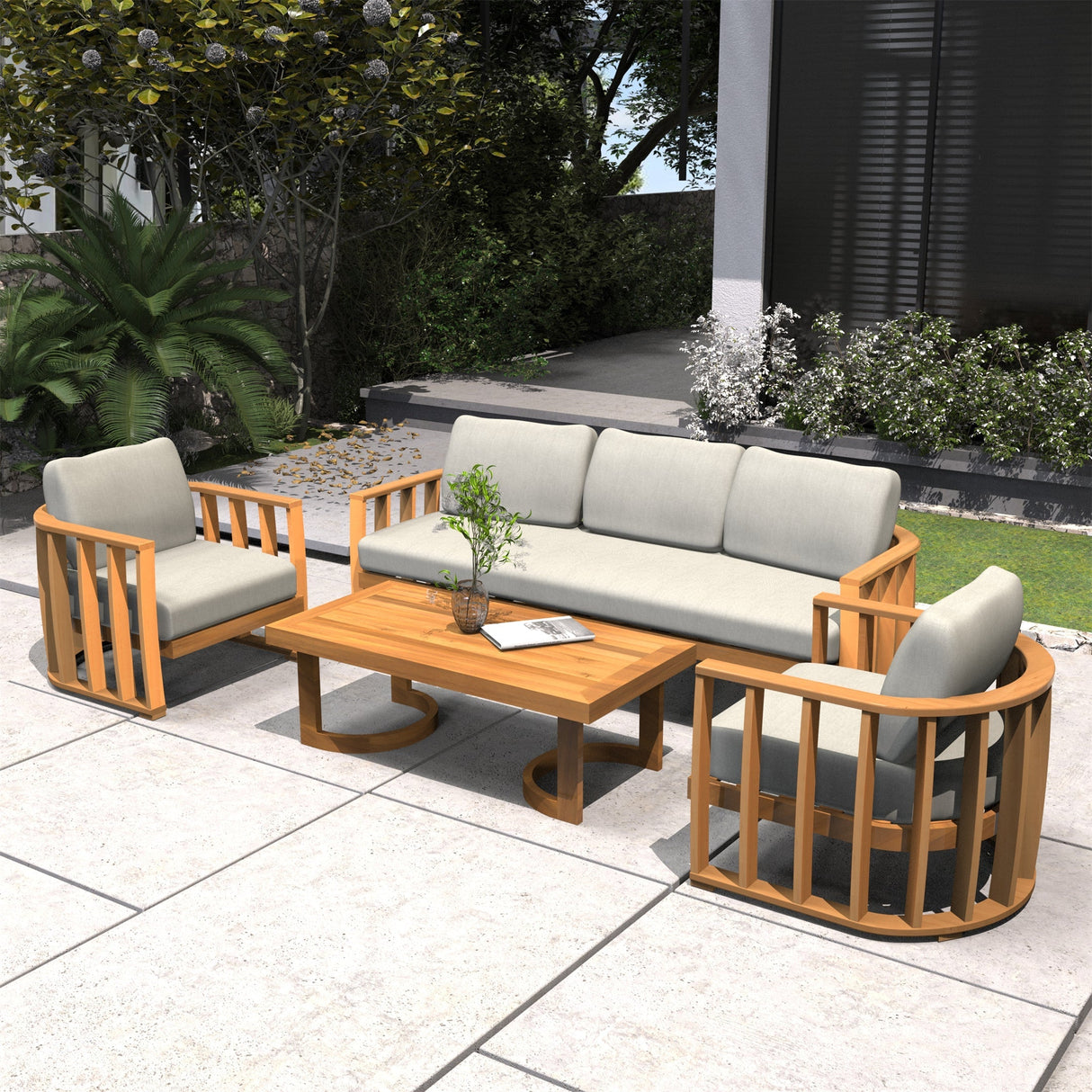 5-Seater Wood Patio Conversation Set