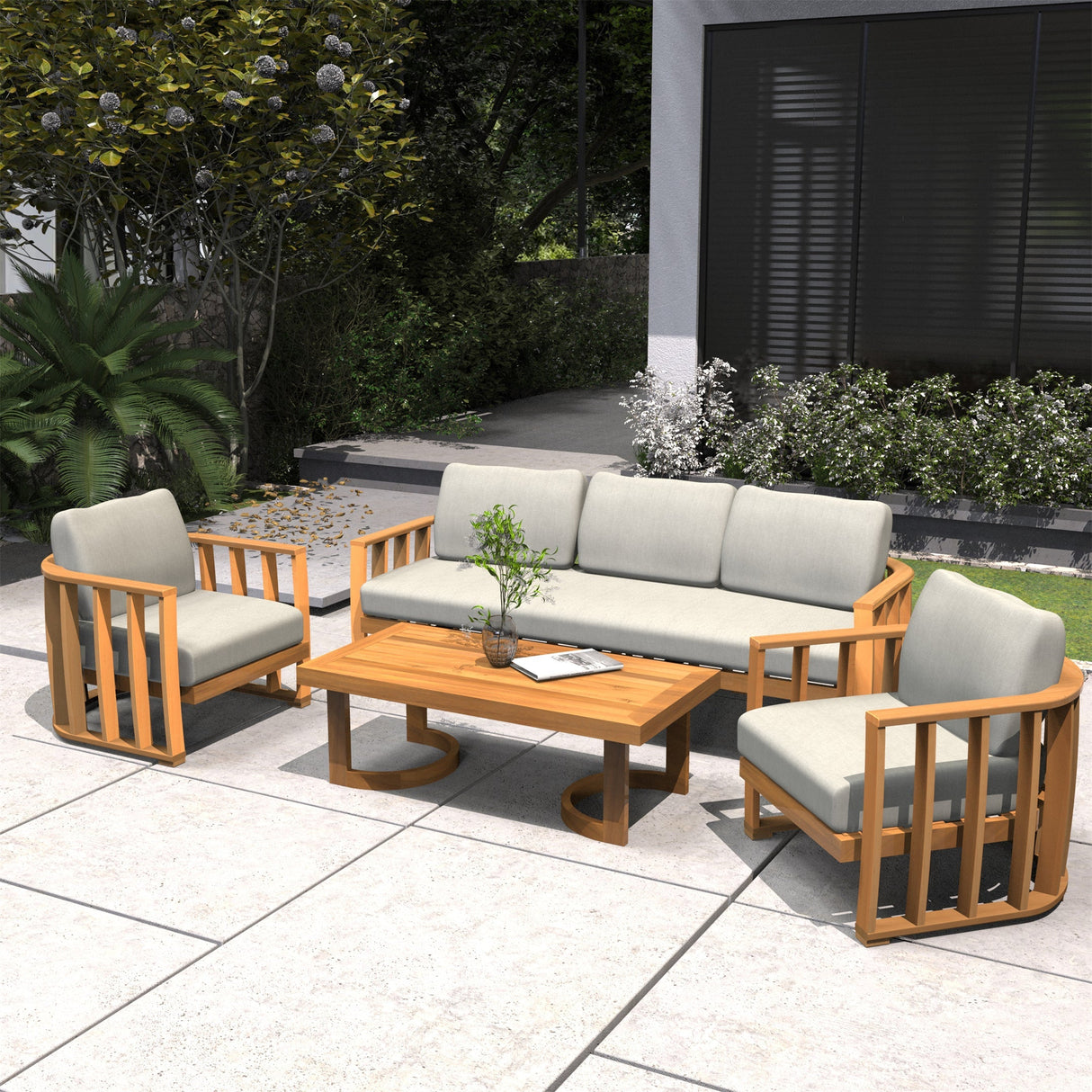 5-Seater Wood Patio Conversation Set