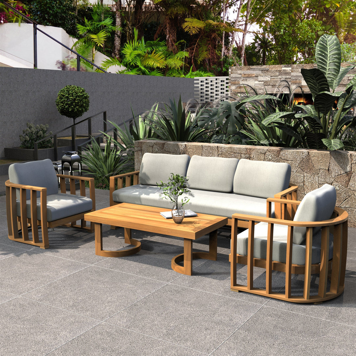 5-Seater Wood Patio Conversation Set