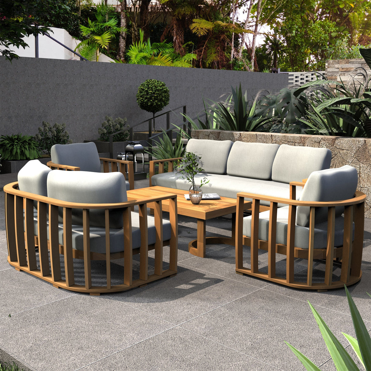 7-Seater Wood Patio Conversation Set