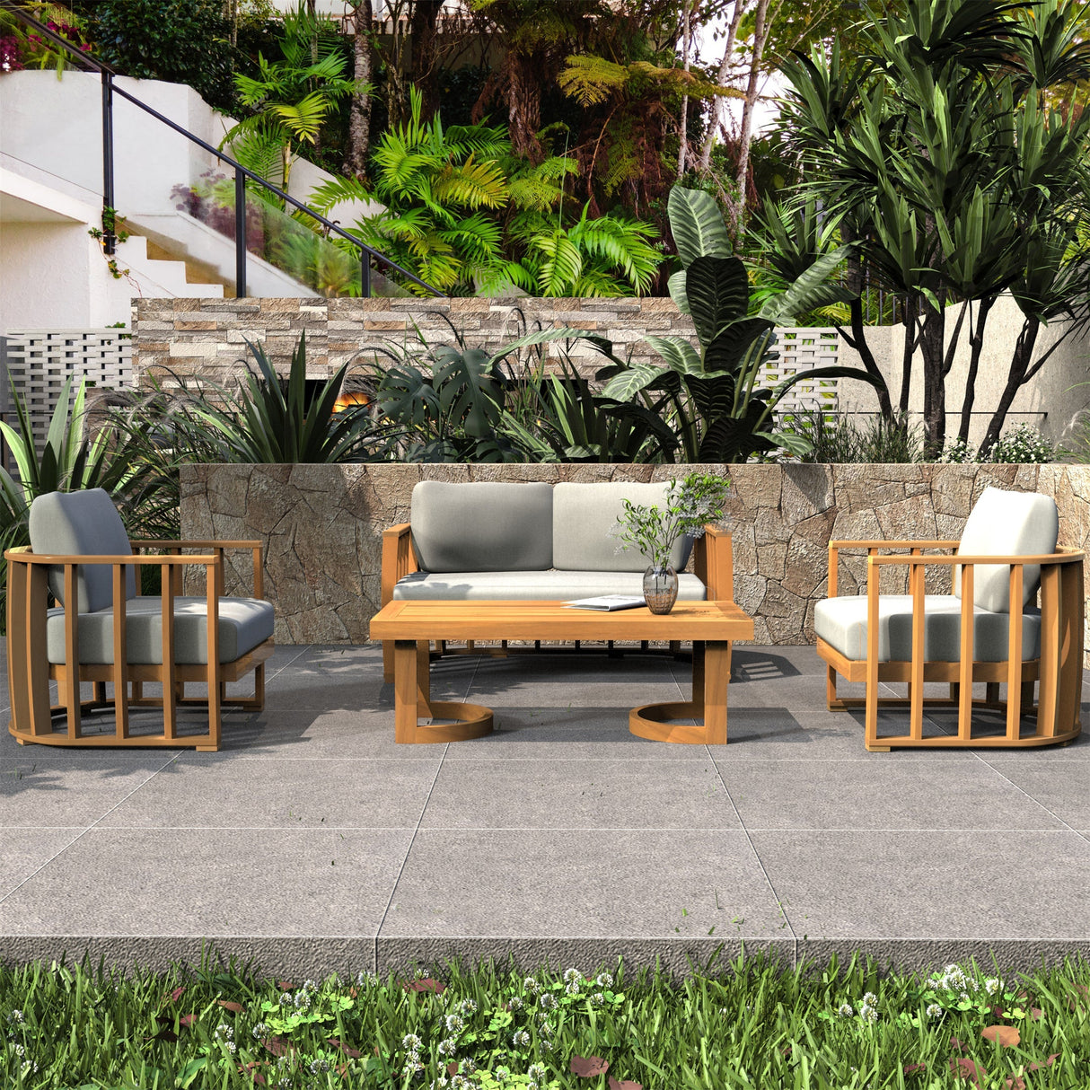 4-Seaer Wood Patio Conversation Set