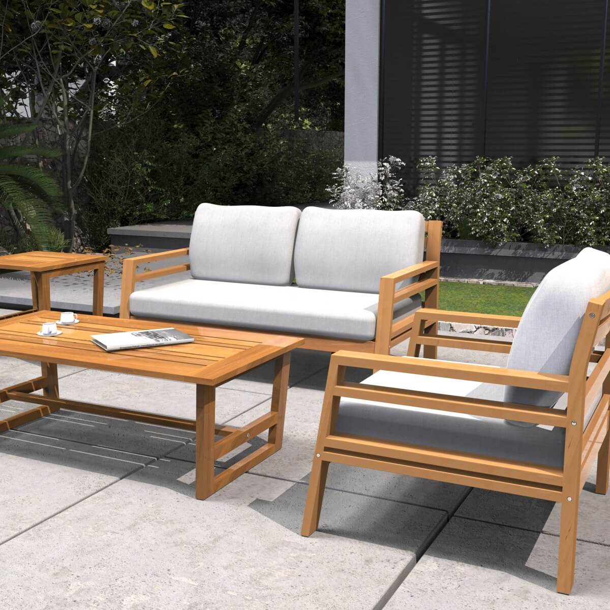 4-Seater Solid Wood Outdoor Sofa Set - Garden Lounge with Coffee Table and Side Table