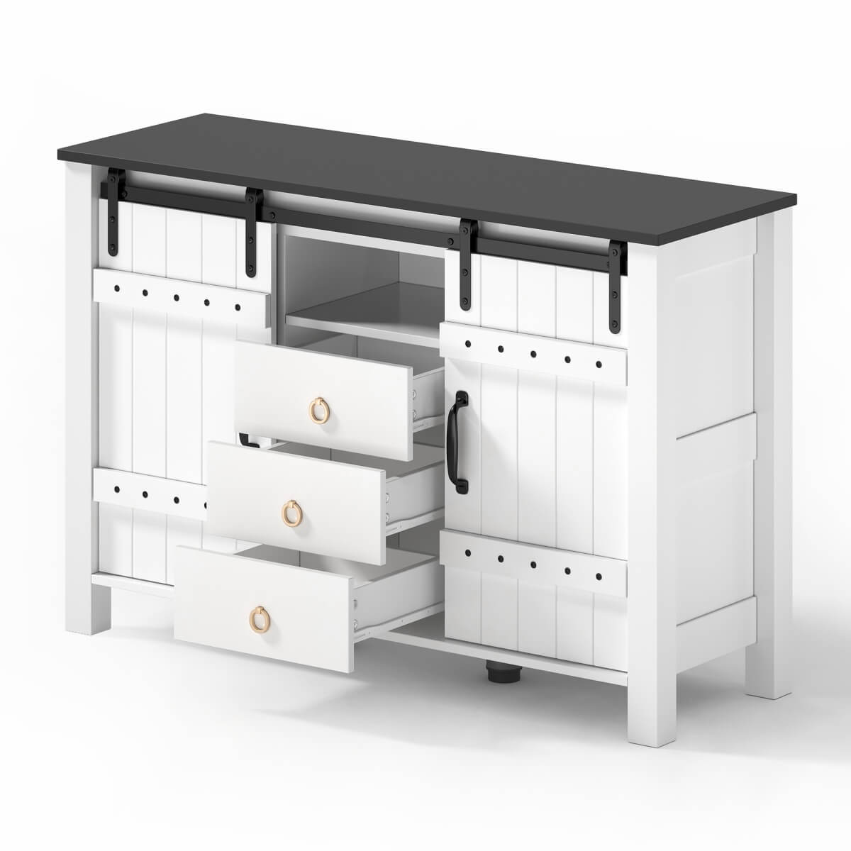Rustic Wood Sideboard with Storage - 120cm Cabinet with Sliding Doors & 3 Drawers